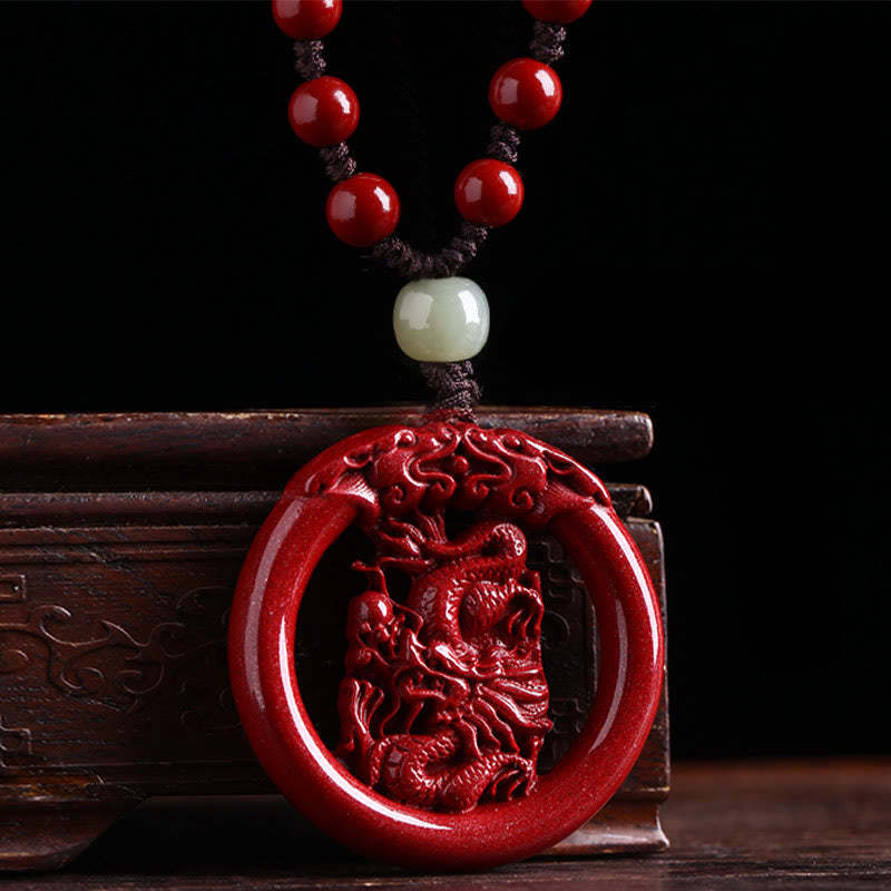 Chinese Zodiac Cinnabar Hetian Jade Peace Buckle Calm Necklace Pendant