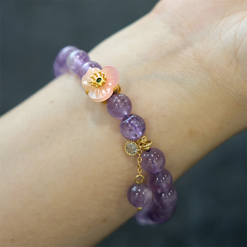 Amethyst Peach Blossom Fortune Meditation Bracelet