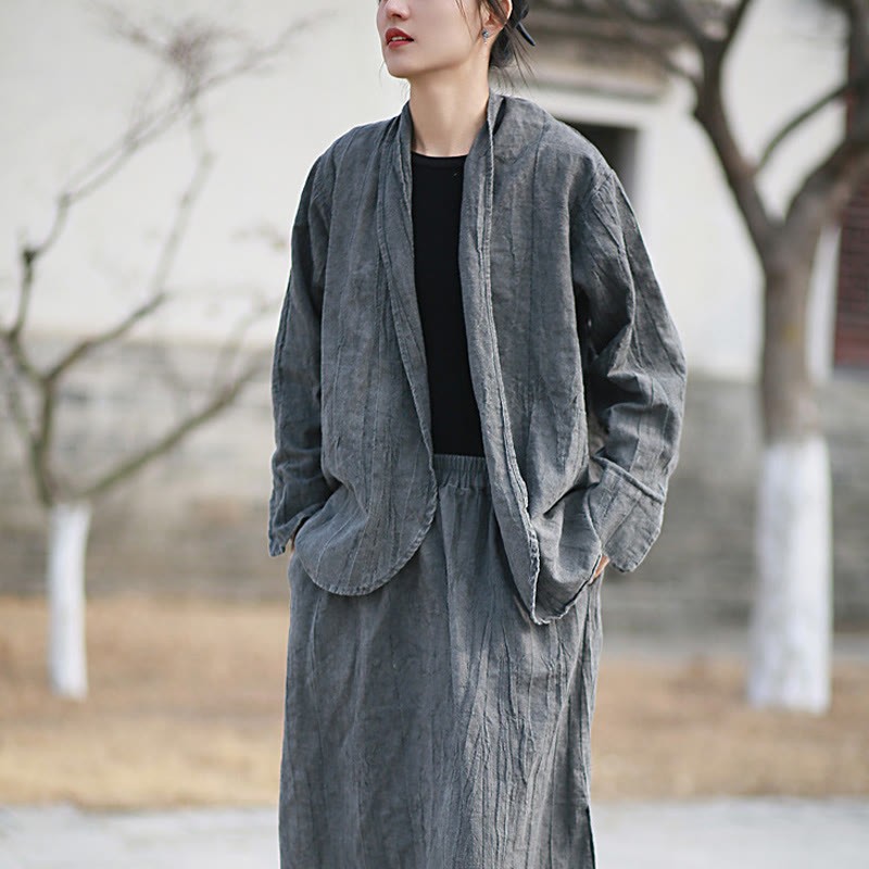 Solid Color Tie Dye Long Sleeve Zen Meditation Open Front Jacket