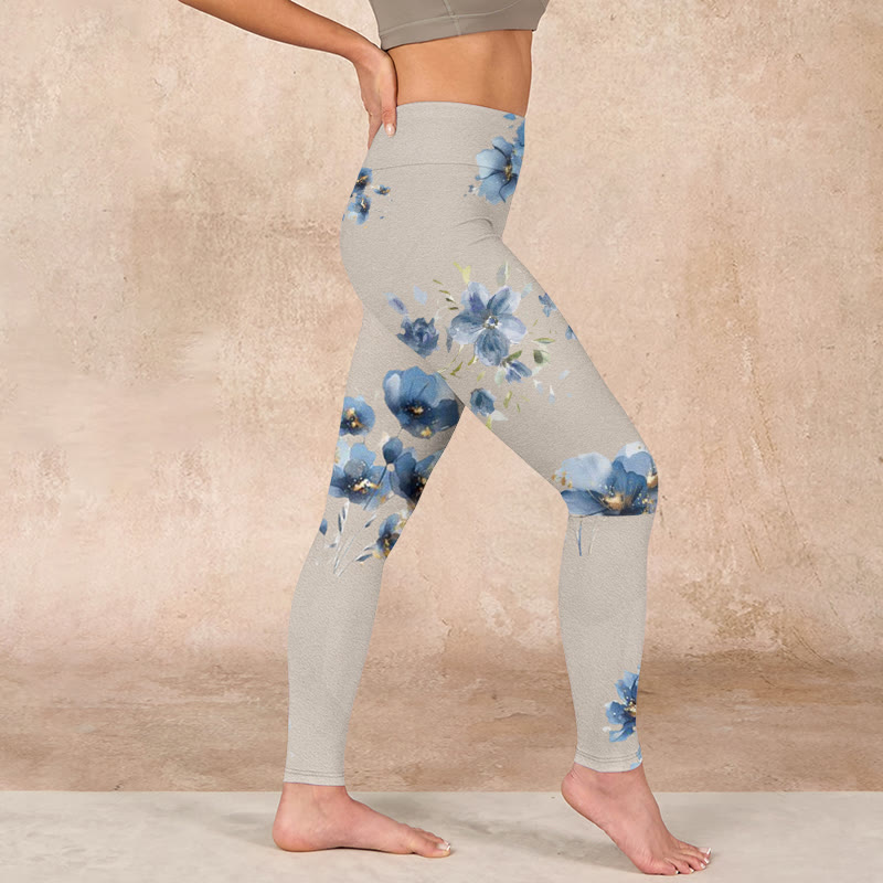 Dark Blue Flower Gym Leggings Women's Yoga Pants