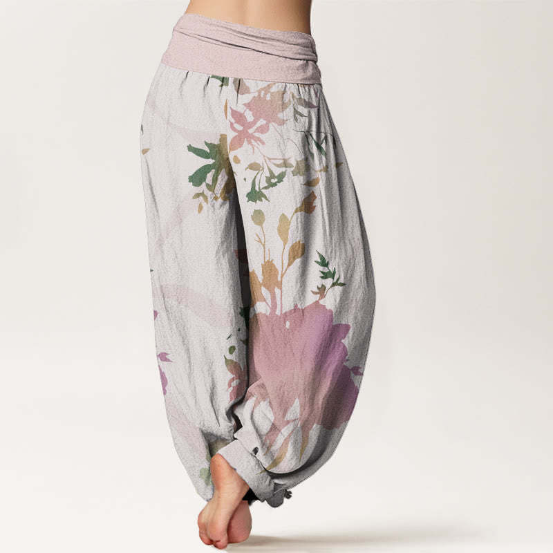 Abstract Floral Paintings Ribbon Design Women's Elastic Waist Harem Pants