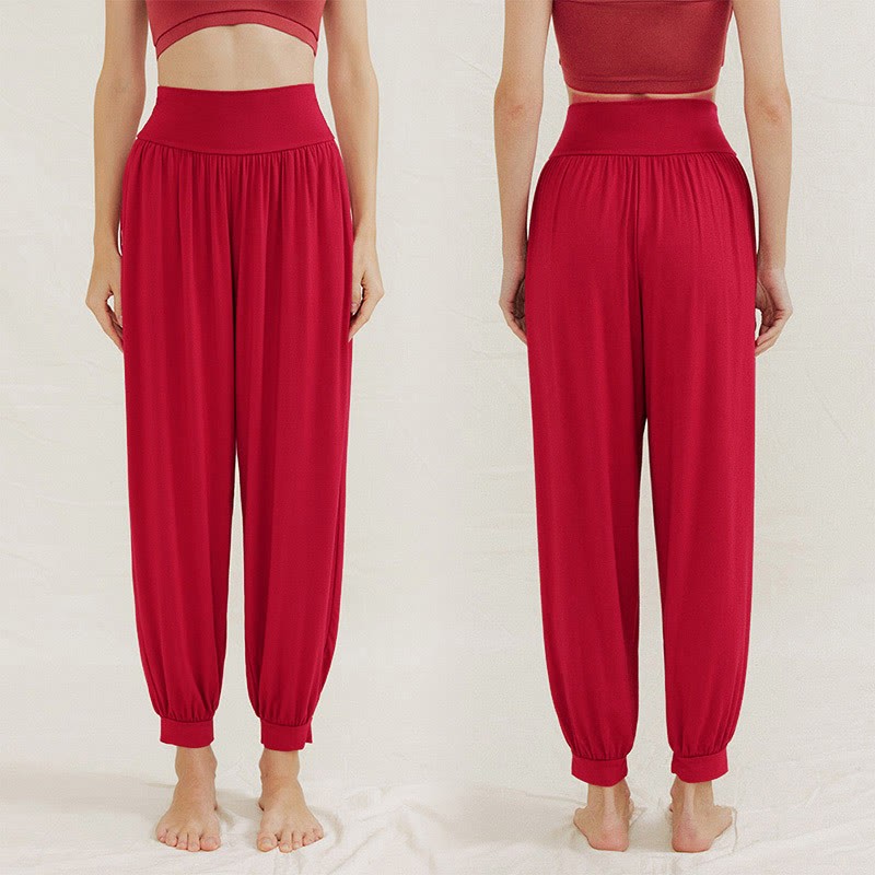 Casual Plain High Waist Tummy Control Women's Leica Harem Pants With Pockets
