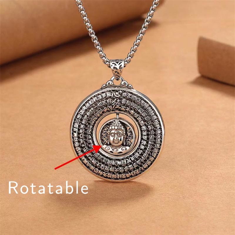Heart Sutra mystic zen Carved Peace Buckle Design Serenity Rotatable Necklace Pendant