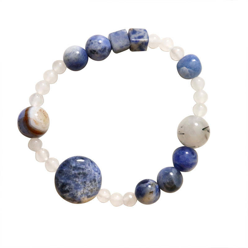 Blue Aventurine Agate Jade Black Rutilated Quartz Bracelet