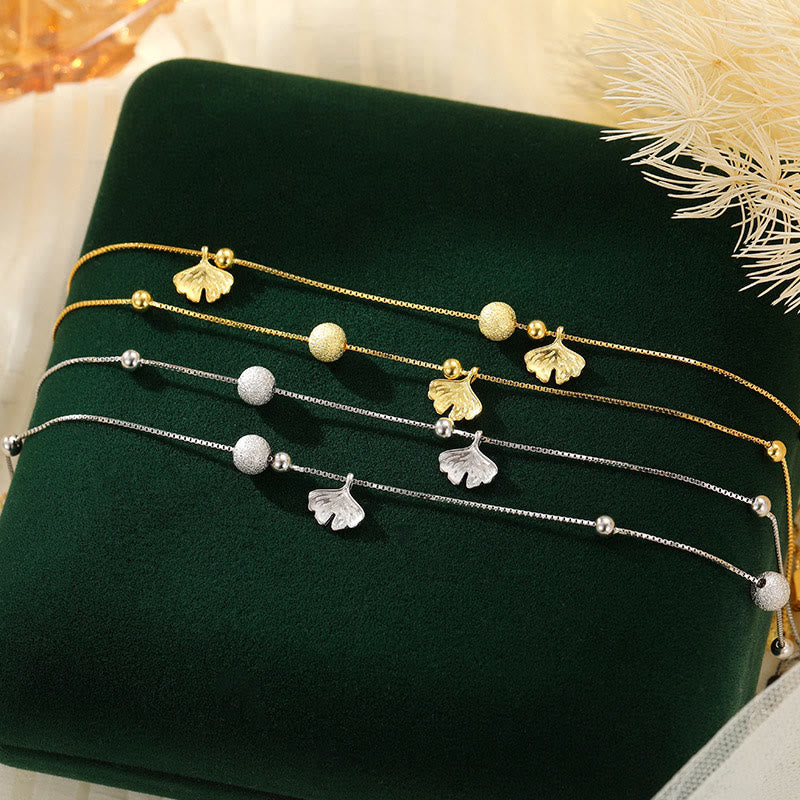 925 Sterling Silver Ginkgo Leaf Double Layer Protection Anklet
