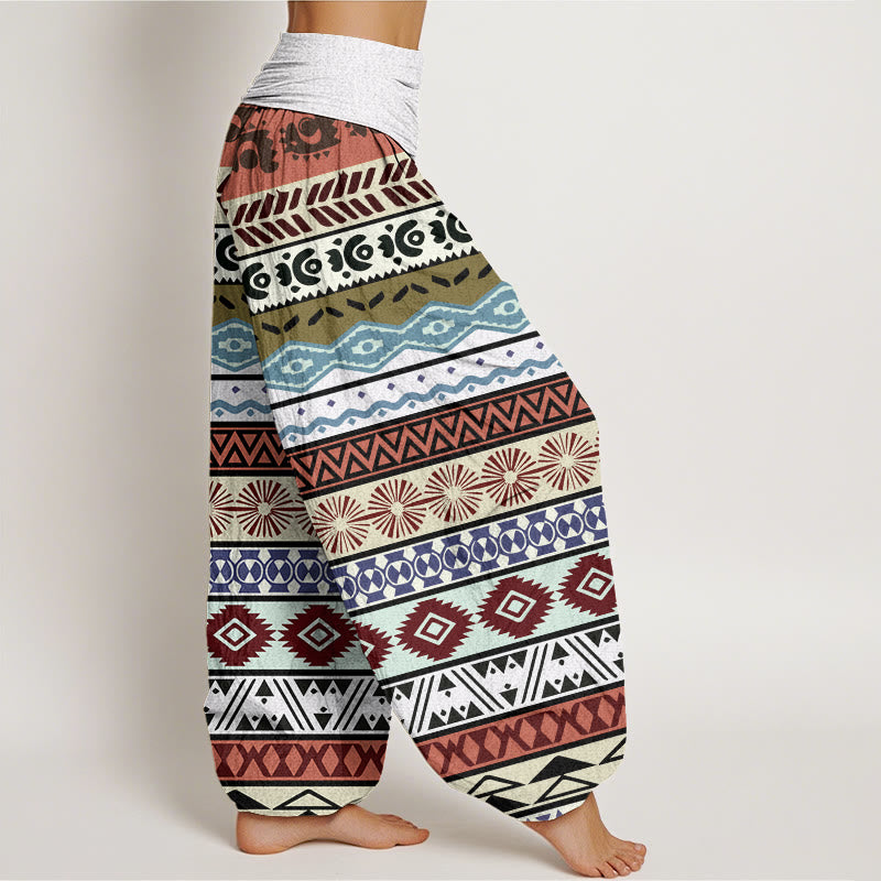 Bohemian Striped Totem Pattern Women's Elastic Waist Harem Pants
