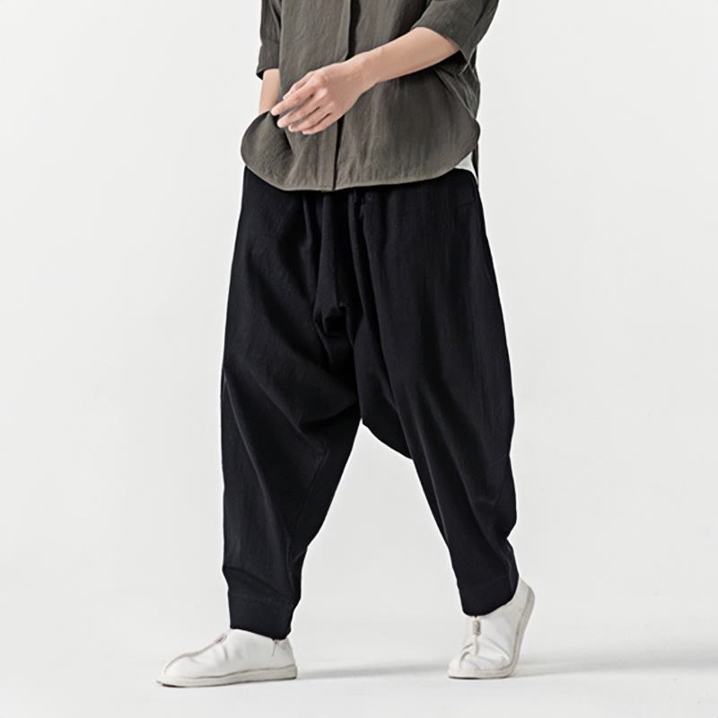 Solid Color Drawstring Men's Harem Pants With PocketsAnkle-Length (9 Length)