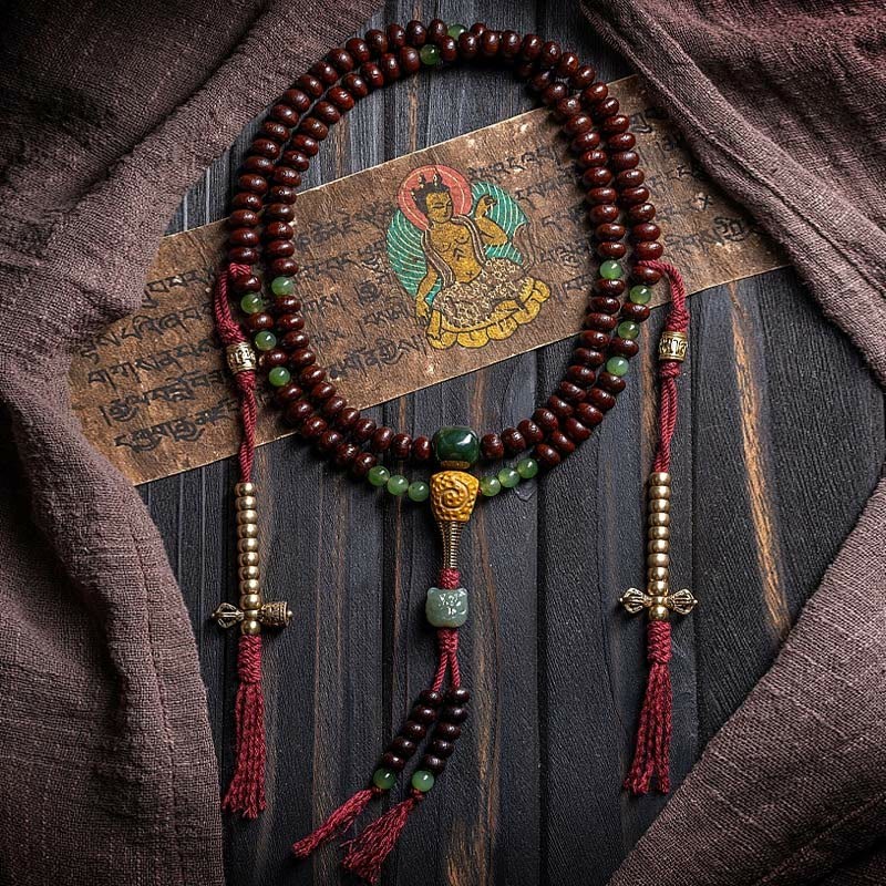Natural Tibet 108 Mala Beads Purple Bodhi Seed Hetian Cyan Jade Copper Dorje Peace Bracelet