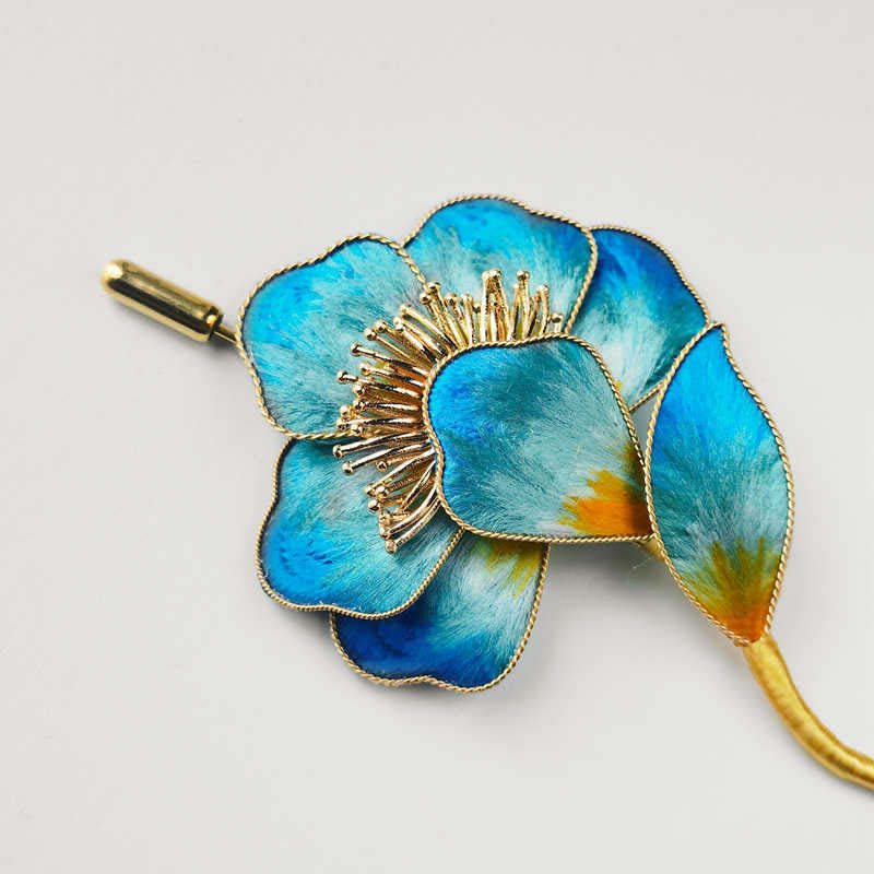Handmade Velvet Flower Mulberry Silk Blue Flower Brooch