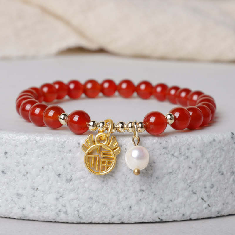 Year of the Dragon Red Agate Jade Peace Buckle Fu Character Success Bracelet (Extra 30% Off | USE CODE: FS30)