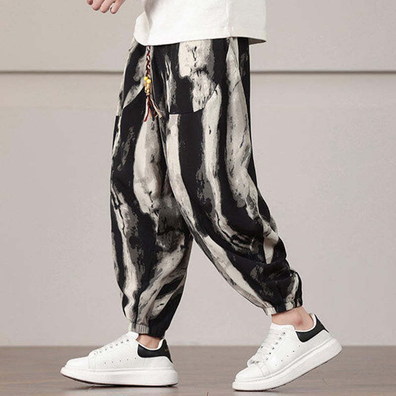 Stripe Pattern Drawstring Men's Harem Pants With Pockets
