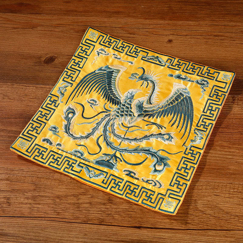 Crane Phoenix Dragon Kirin Embroidered Cup Mat Pad Tea Cup Coaster Square Kung Fu Tea Mat