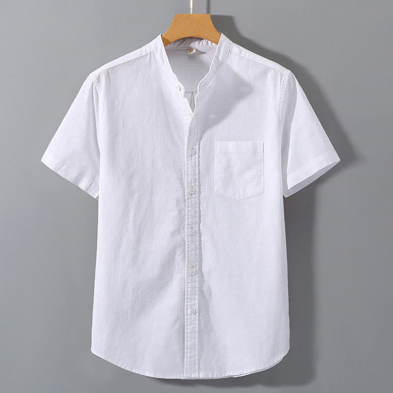 Summer Men's Short Sleeve Button Down Cotton Linen Shirt