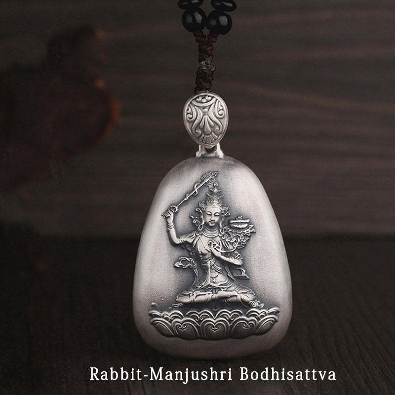 999 Sterling Silver Chinese Zodiac Natal mystic zen Heart Sutra Engraved Protection Necklace Pendant