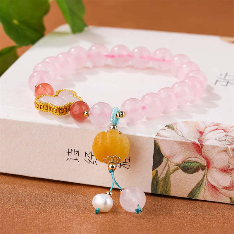 Natural Pink Crystal Butterfly Pumpkin Love Bracelet