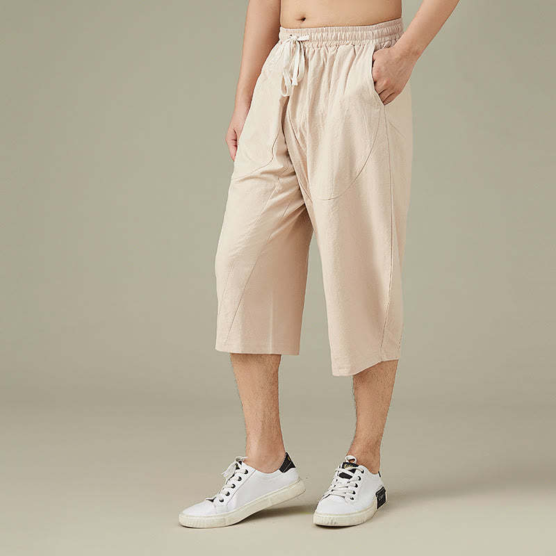 Casual Solid Color Men's Straight Leg Shorts With Pockets Leisure Cotton Men's Pants
