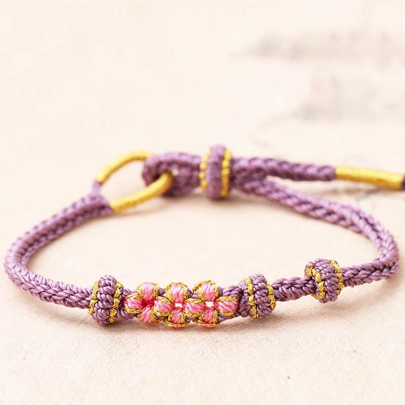Handmade Three Peach Blossoms Luck Eight Strands Braided String Bracelet