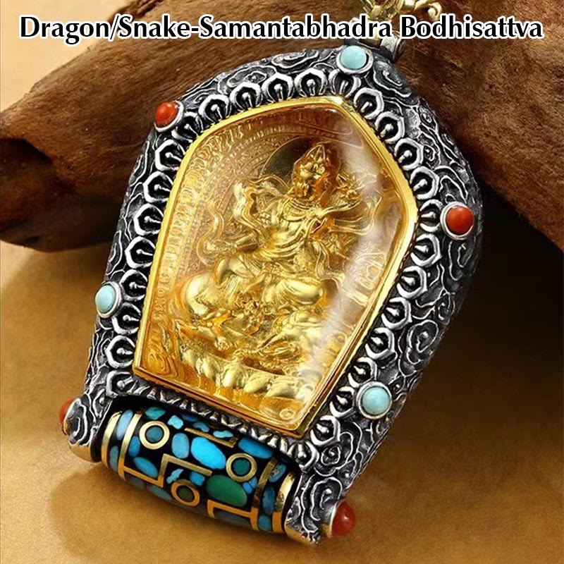 Tibet Chinese Zodiac Natal mystic zen Thangka Prosperity Rotatable Dzi Bead Necklace Pendant