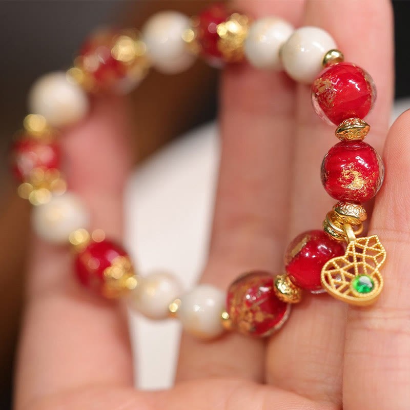 Gourd God Of Wealth Charm Fortune Liuli Glass Bead Incense Ash Porcelain Bead Bracelet
