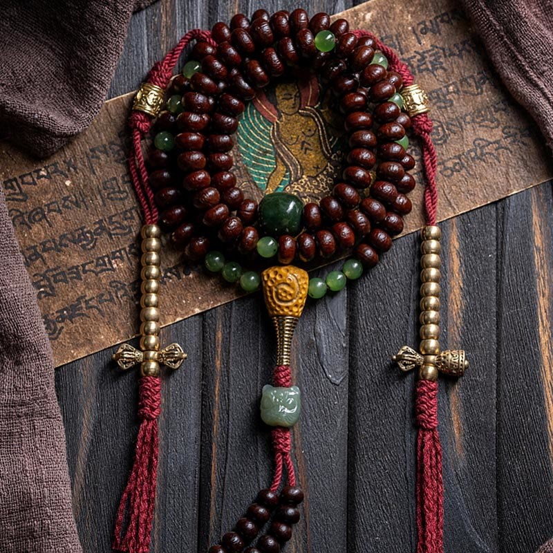 Natural Tibet 108 Mala Beads Purple Bodhi Seed Hetian Cyan Jade Copper Dorje Peace Bracelet