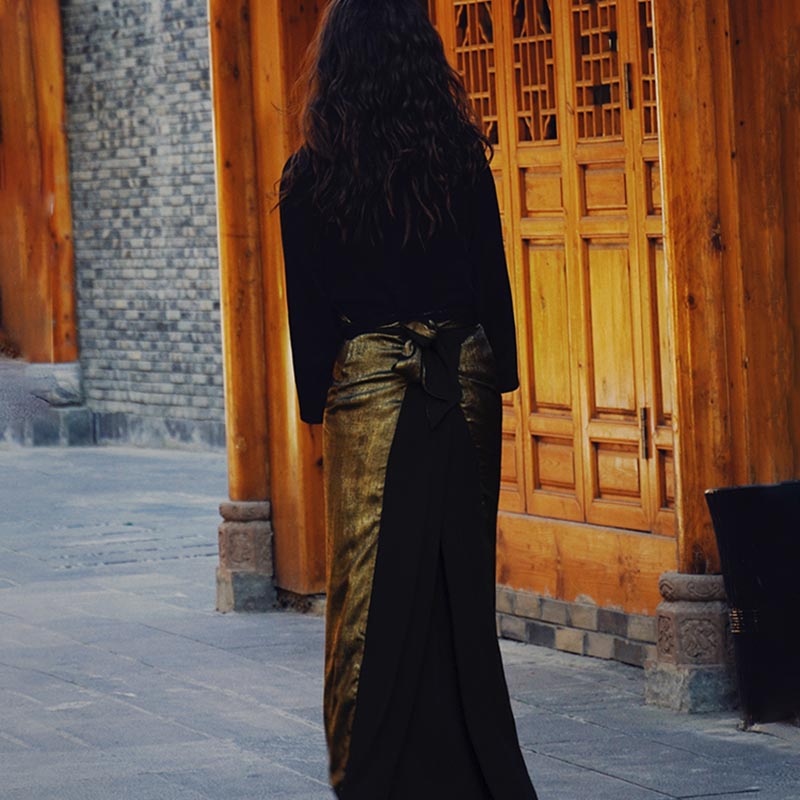 Tibetan Dress Clothing Lhasa Gold Black Long Wrap Dress Maxi Dress Women Clothing