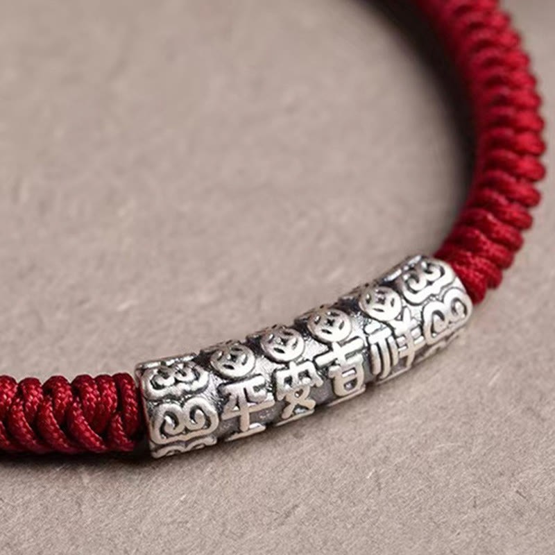 Handmade 999 Sterling Silver Peace and Good Fortune Om Mani Padme Hum Luck?Rope Bracelet