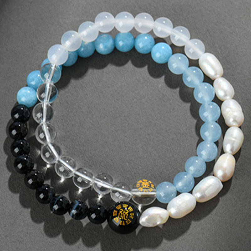 Five Elements Various Agate Crystal Pearl Black Onyx White Agate White Crystal Luck Bracelet