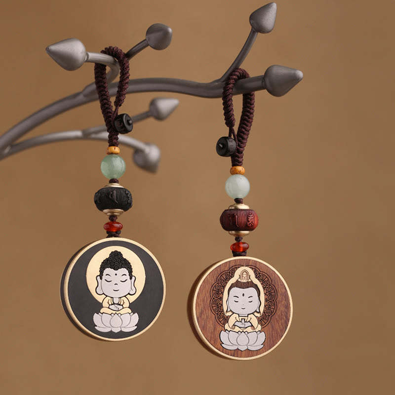 Ebony Wood Rosewood mystic zen Avalokitesvara Om Mani Padme Hum Balance Car Key Chain Decoration