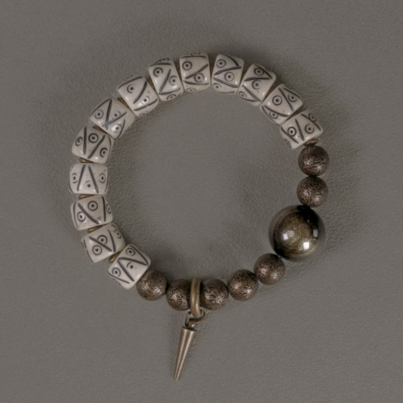Tibetan Yak Bone Gold Sheen Obsidian Brass Bead Strength Bracelet
