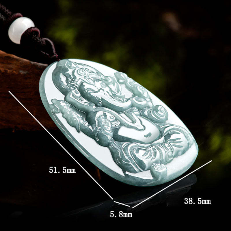 Natural Jade Ganesh Ganpati Elephant Protection Amulet Necklace Pendant
