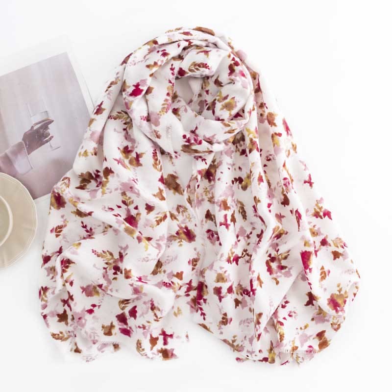 Tibetan Floral Falling Leaves Print Shawl Fall Winter Cozy Warm Travel Scarf Wrap