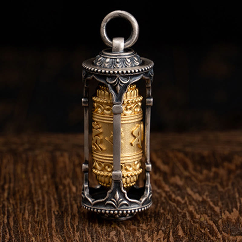 925 Sterling Silver Tibetan Prayer Wheel Om Mani Padme Hum Wisdom Necklace Pendant