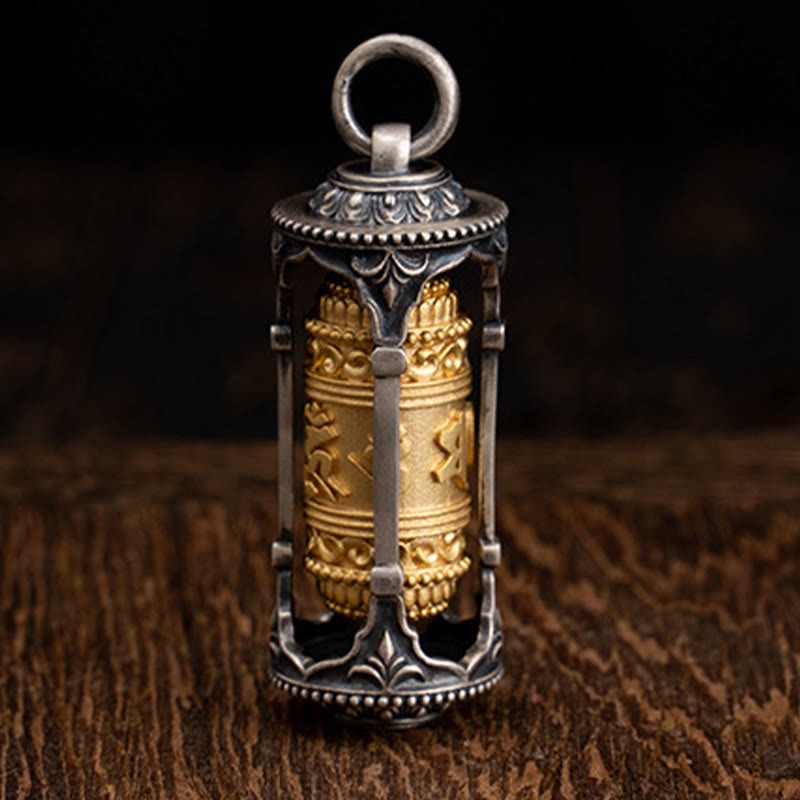 925 Sterling Silver Tibetan Prayer Wheel Om Mani Padme Hum Wisdom Necklace Pendant