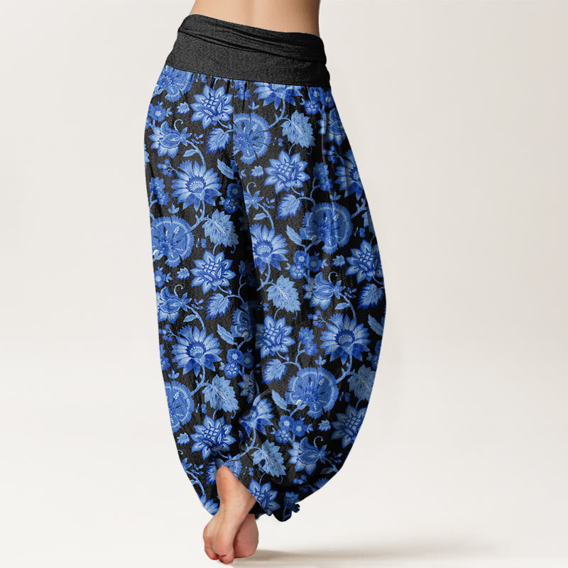 Casual Petal Vine Pattern Women's Elastic Waist Harem Pants