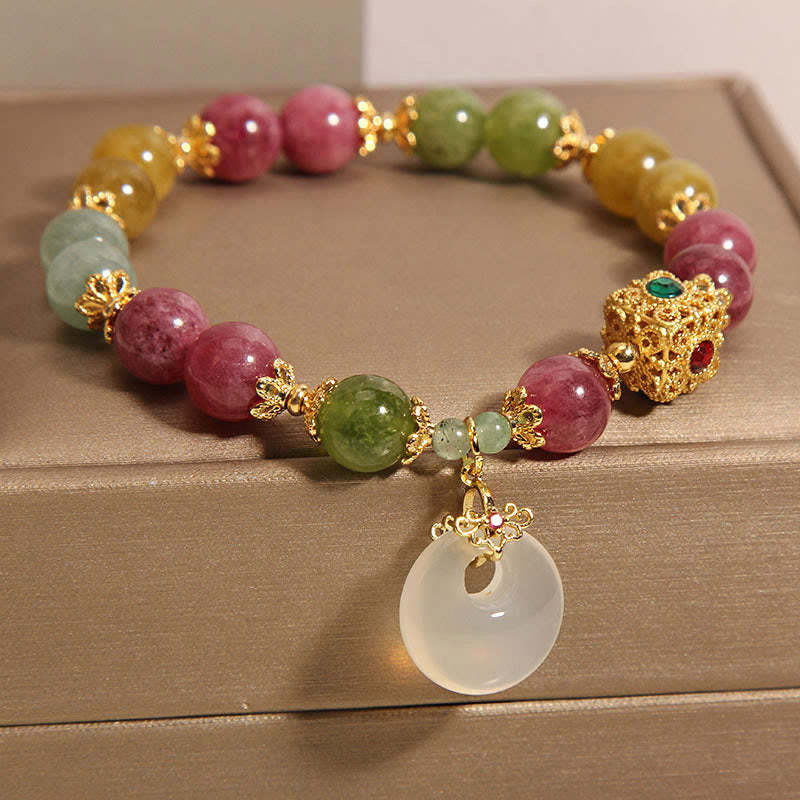 Colorful Tourmaline Peace Buckle Charm Wisdom Bracelet