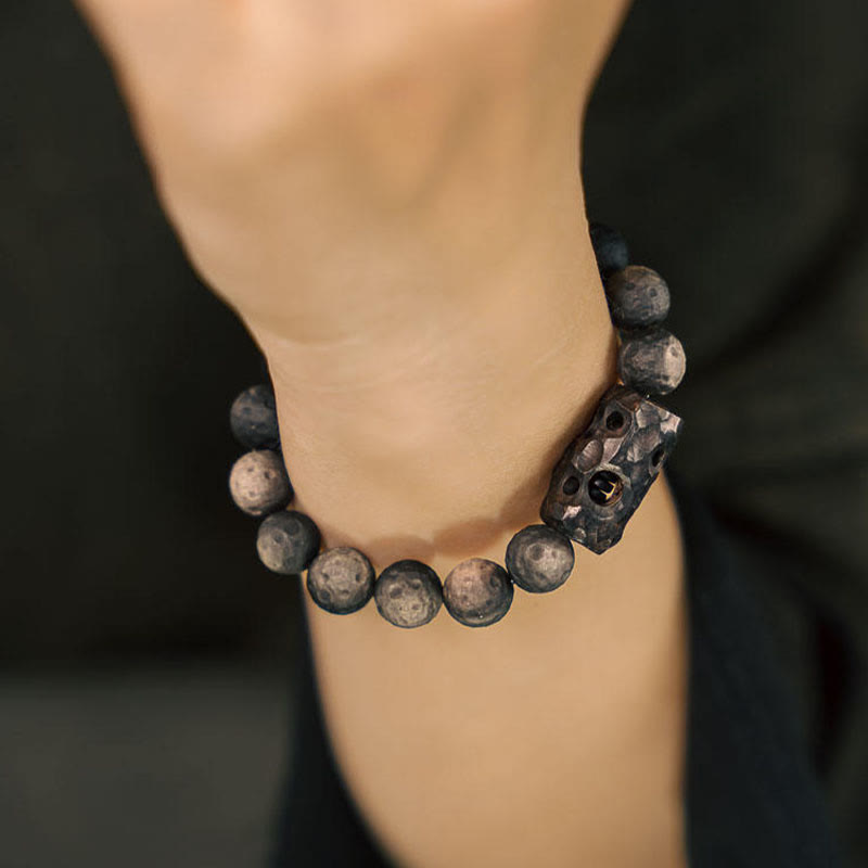 Silver Sheen Obsidian Ebony Wood Soothing Bracelet