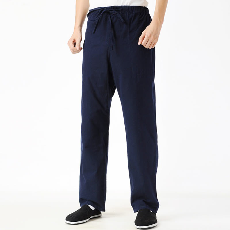 Fall Solid Color Men's Drawstring Pants With Pockets