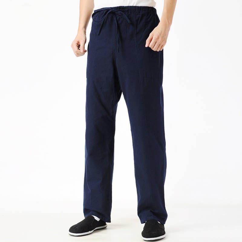 Fall Solid Color Men's Drawstring Pants With Pockets