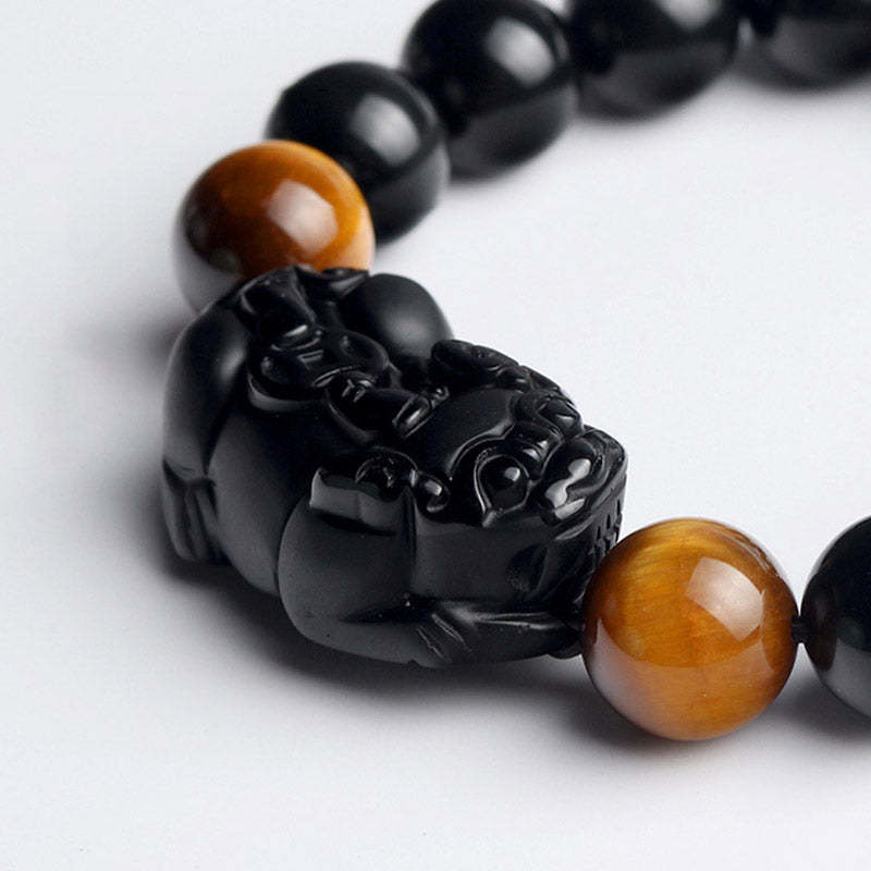 FengShui PiXiu Rainbow Obsidian Tiger Eye Wealth Bracelet