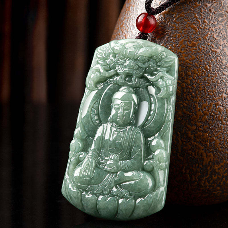 Tathagata mystic zen Dragon Jade Amulet Serenity String Necklace