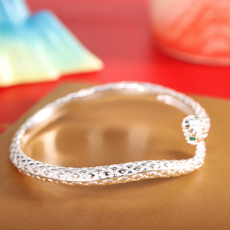 999 Sterling Silver Year Of The Snake Protection Cuff Bracelet Bangle