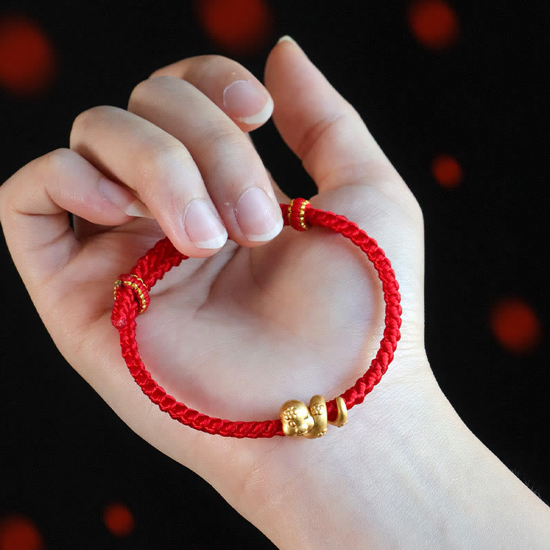 Handmade 999 Sterling Silver Year Of Snake Red String Luck Braided Bracelet