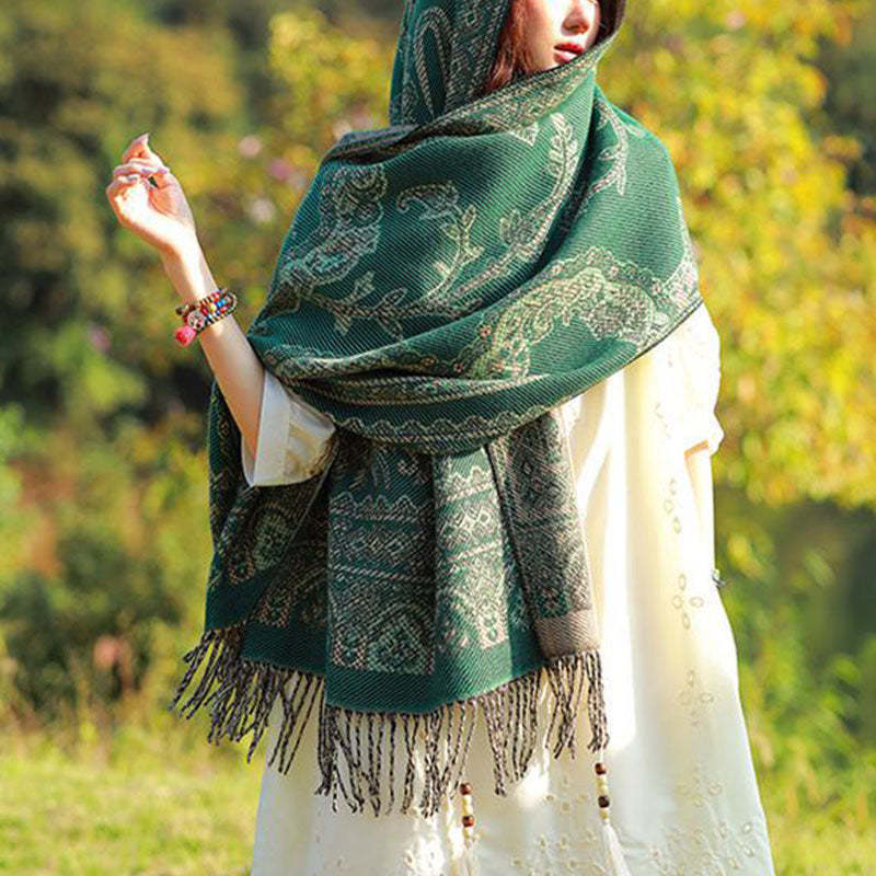 Vintage Tibetan Leaves Pattern Design Shawl Cozy Travel Scarf Wrap