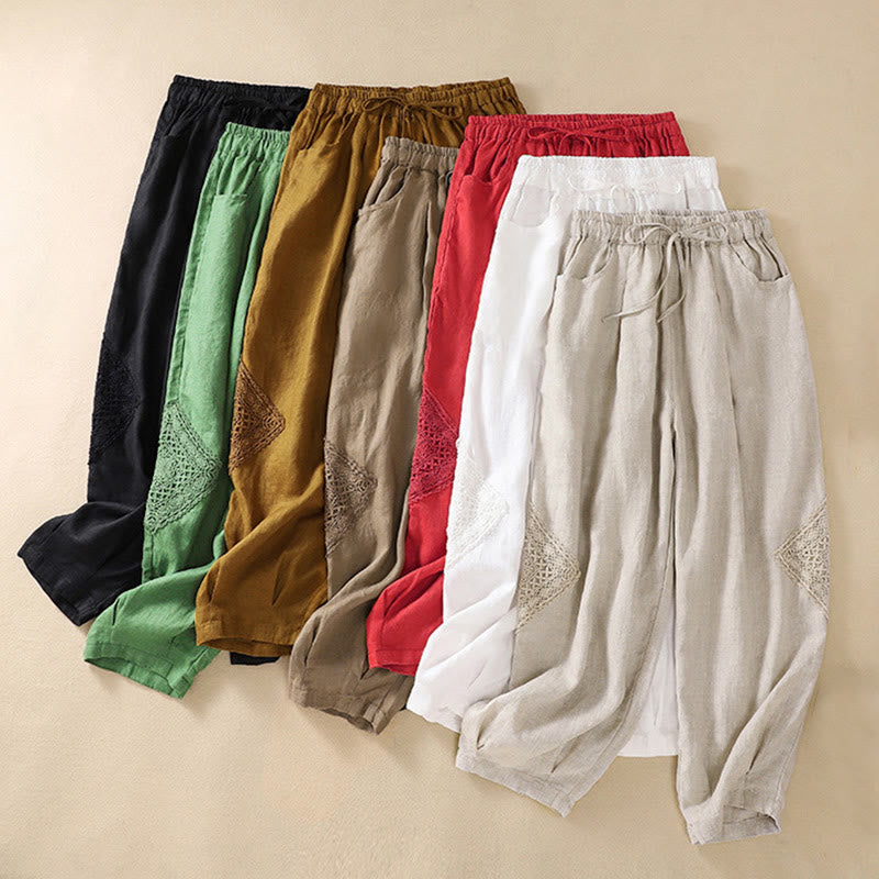 Summer Women's Cotton Drawstring Harem Pants With Pockets