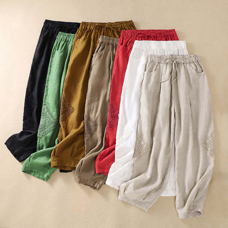 Summer Women's Cotton Drawstring Harem Pants With Pockets
