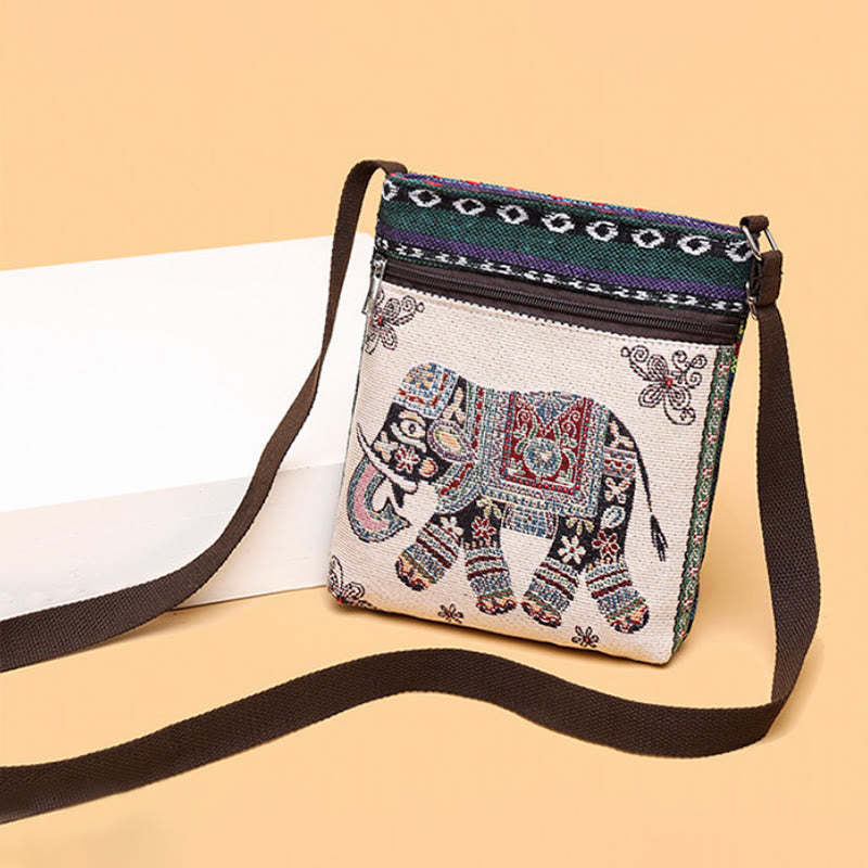 Elephant Butterfly Embroidered Canvas Tote Bag Shoulder Bag Crossbody Bag