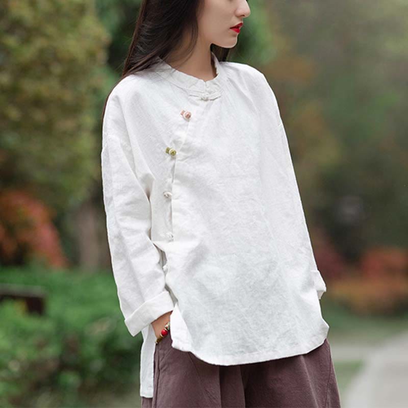 Ramie Linen Blouse Women Shirt Top Chinese Hanfu Style Clothing