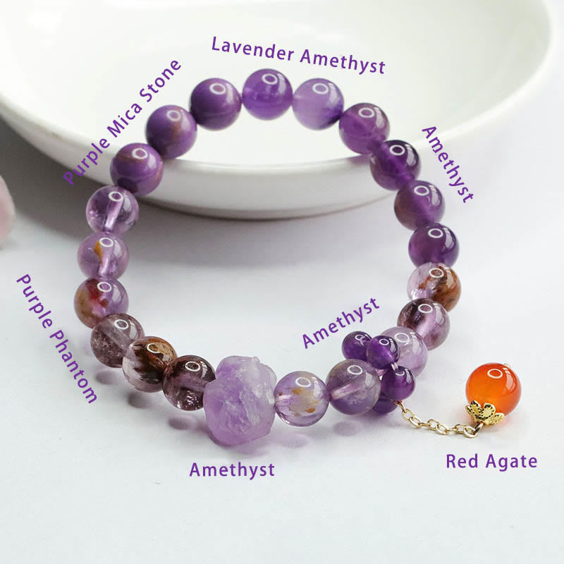 Natural Amethyst Purple Phantom Gemstone Spiritual Awareness Bracelet