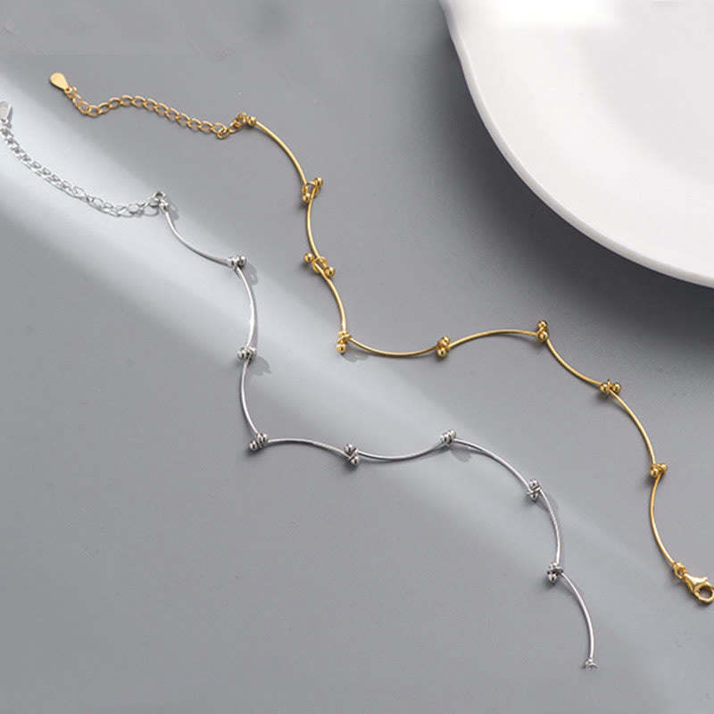 925 Sterling Silver Simple Wave Shape Protection Anklet