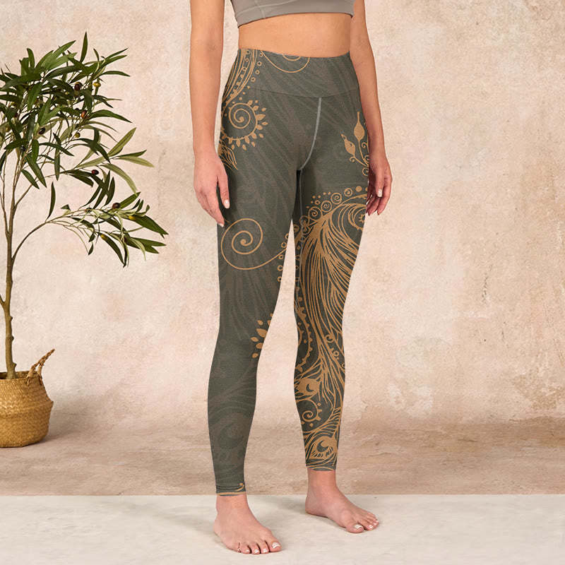 Peacock Feather Print Gym Leggings Women's Yoga Pants